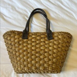 J. Crew Tan and Black Woven Tote Bag